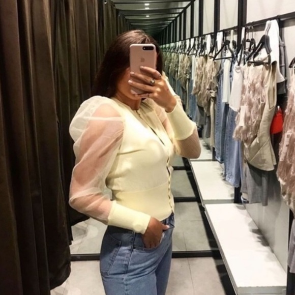Zara Sweaters - NWOT ZARA yellow organza knit cardigan